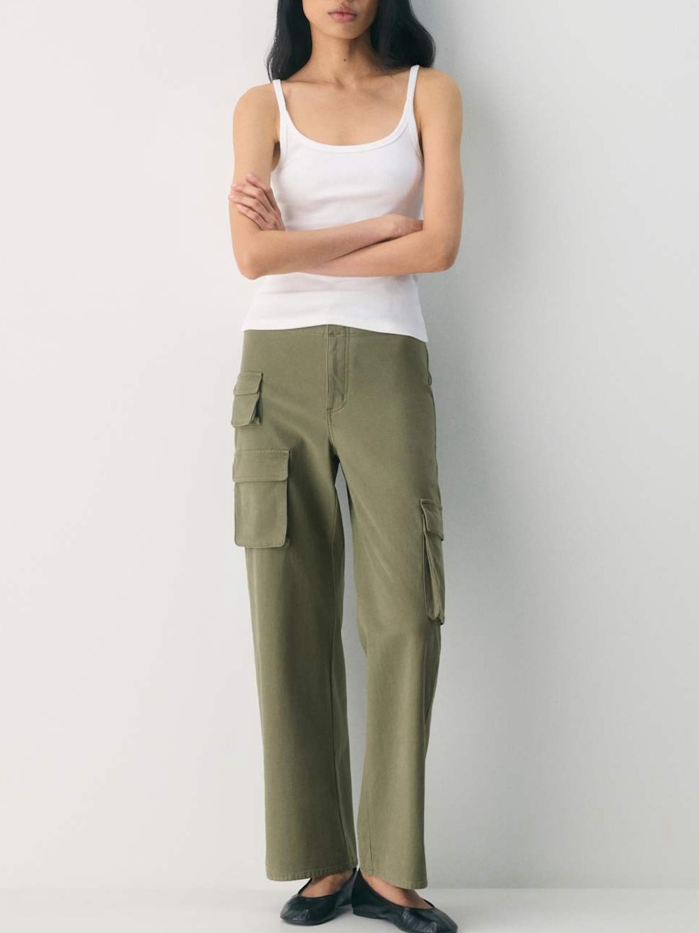 Wilfred| Aritzia| Olive Green Picture Cargo Chinos Wide Leg High Rise Pants Sz 2